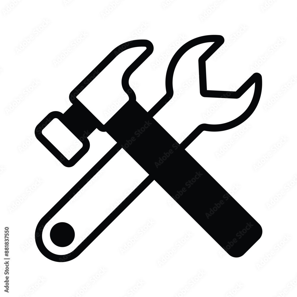 Hammer and wrench crossed, symbolizing tools, maintenance, or construction Hammer and wrench crossed, symbolizing tools, maintenance, or construction