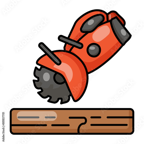 Cutting chipboard Slab with Angle Grinder concept, crosscut Stone and Tile vector outline design, timber and lumber Symbol,  forest Deforestation products Sign,mill yard and sawwork stock illustration