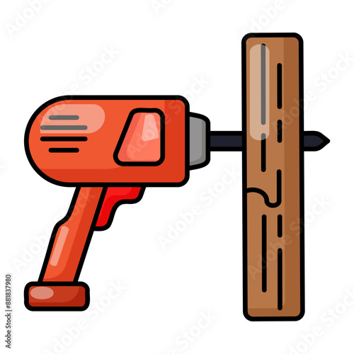 notching timber joists concept, Drilling the Hole wooden sheet vector outline design, timber and lumber Symbol,  forest Deforestation products Sign,mill yard and sawworks stock illustration