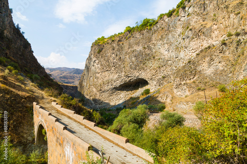 Top view of Garni gorge, known as the Symphony of stones, in the Kotayk region, near the village of Garni, Armenia photo