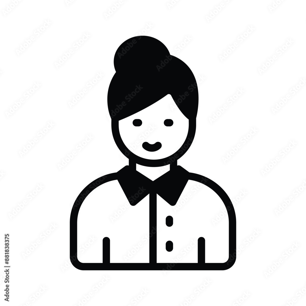 An icon of female depicting a smiling woman with a bun and collared shirt An icon of female depicting a smiling woman with a bun and collared shirt