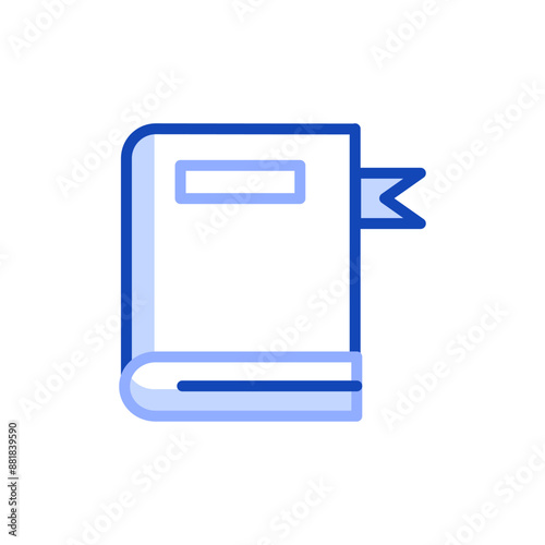 Vector outline icon depicting a textbook on a school subject with a bookmark. The book is lying in a closed position.