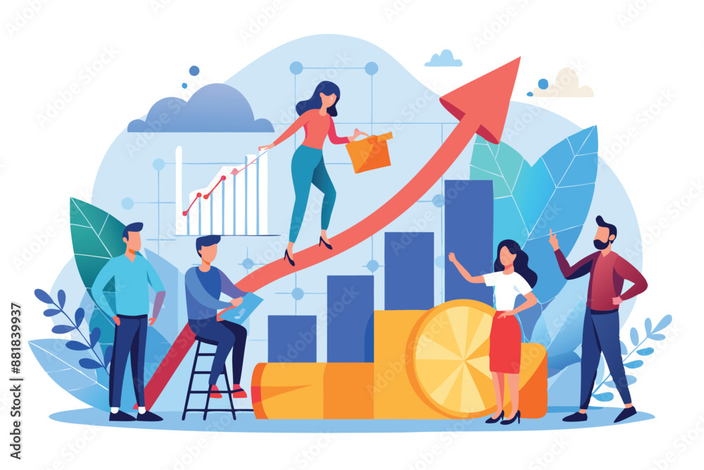 Business Team Collaborating to Build Company Growth Graph with Rising Arrow, Developing Successful Strategy Concept Business Team Collaborating to Build Company Growth Graph with Rising Arrow, Developing Successful Strategy Concept