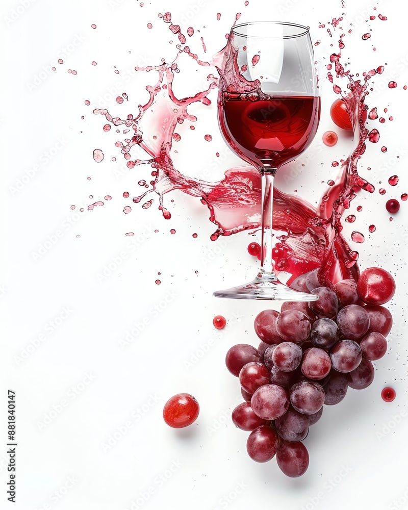 Craft a splash of red wine with plenty of copy space, incorporating a grape. Craft a splash of red wine with plenty of copy space, incorporating a grape.