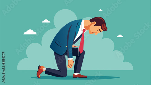 Businessman Bowing Down in Apology, Expressing Regret and Asking for Forgiveness After Mistake or Failure Concept
