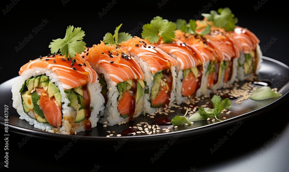 Plate of Sushi With Cucumber and Avocado Plate of Sushi With Cucumber and Avocado
