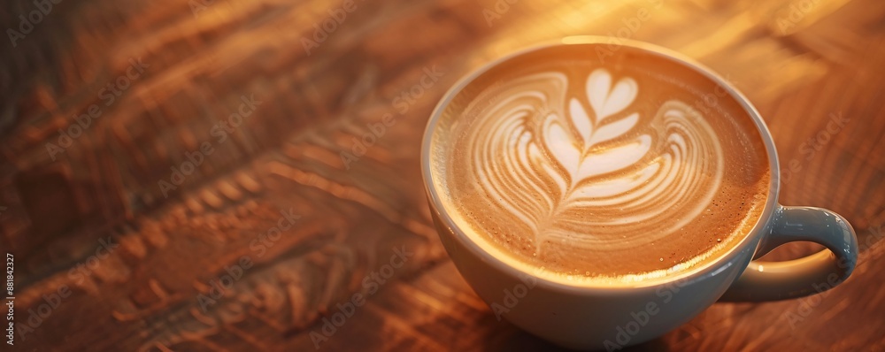 A beautiful design crafted from milk foam on a latte. A beautiful design crafted from milk foam on a latte.