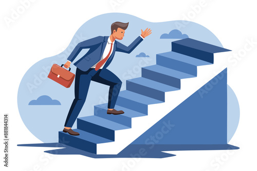 Businessman stumbling down stairs, representing business failure, economic crisis, and career challenges, concept of risks and difficulties in entrepreneurship