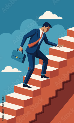 Businessman stumbling down stairs, representing business failure, economic crisis, and career challenges, concept of risks and difficulties in entrepreneurship