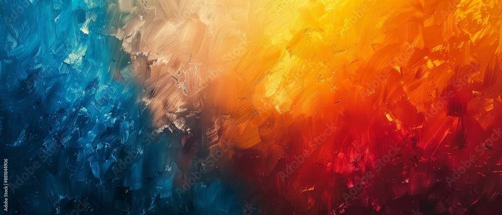 A colorful painting with blue, red, and yellow colors