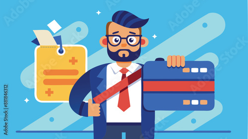 Confident Businessman Repairing Credit Card with Bandage, Credit Repair and Financial Recovery Concept