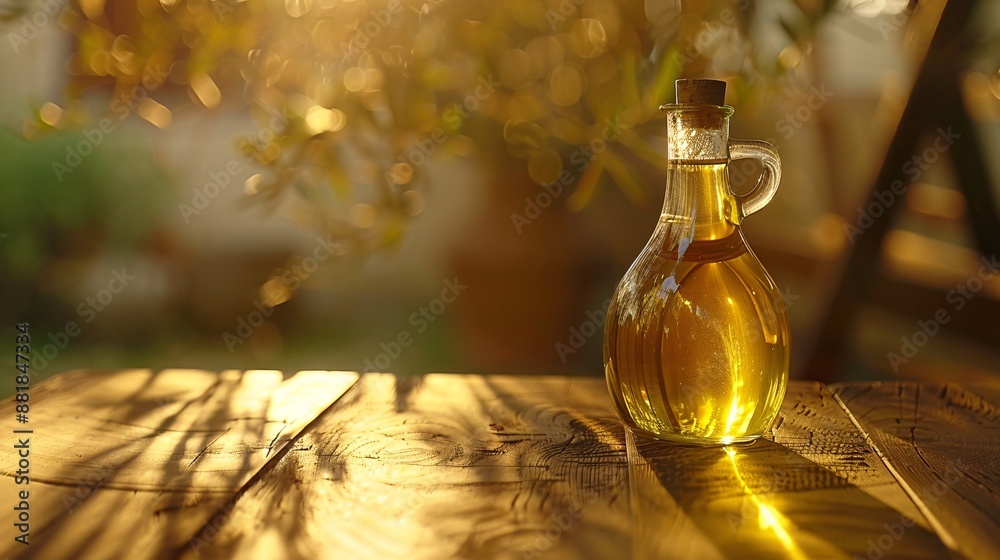 A jar of olive oil with a wooden background. A jar of olive oil with a wooden background.