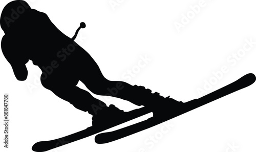 Ski player silhouette full body illustration. People posing freestyle ski in black color