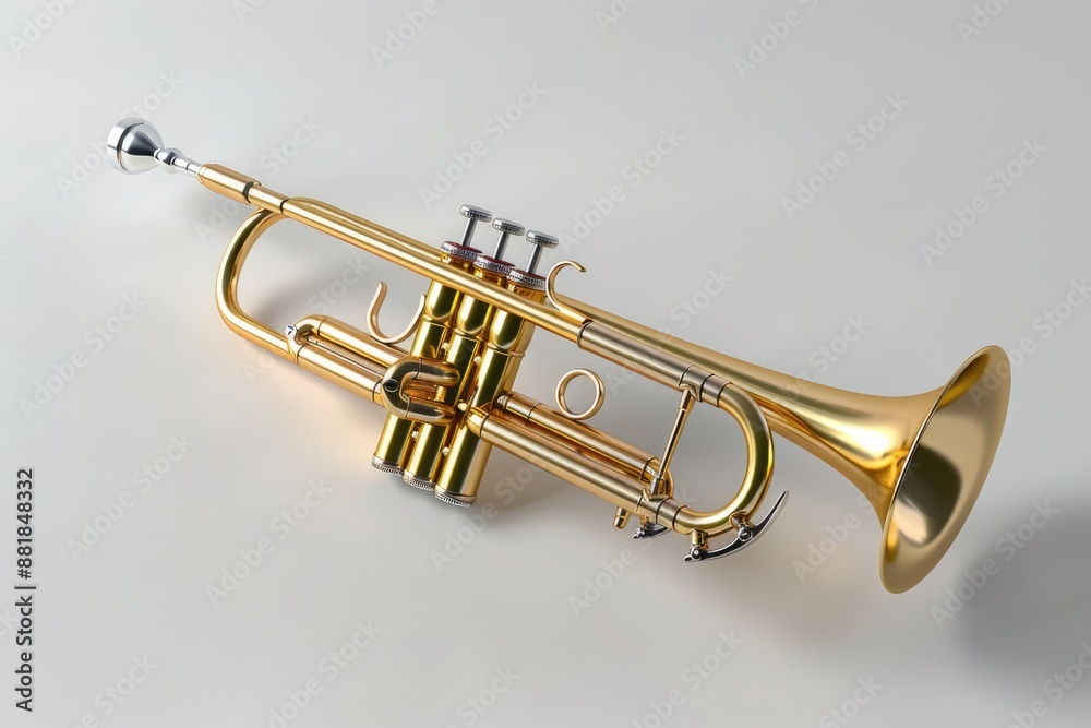 Obraz premium Shiny Brass Trumpet Instrument on White Background.