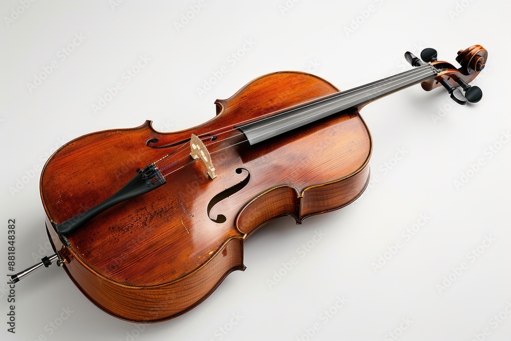 Fototapeta premium Exquisite Detail of a Cello: Close-up of Wood Grain and Craftsmanship on White Background