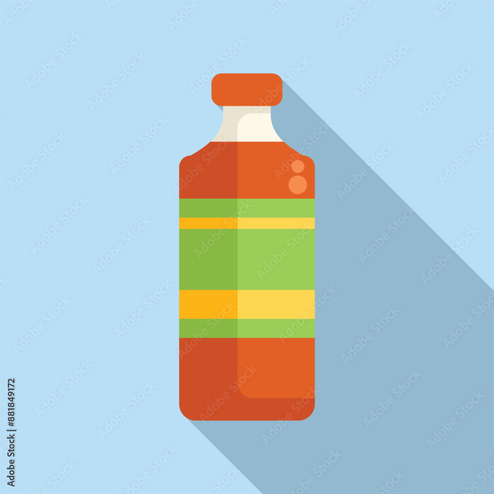 Fototapeta premium Glass bottle containing a liquid with bubbles is standing with a blue background