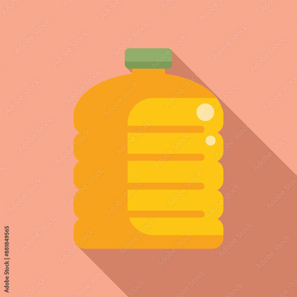 Large plastic bottle containing yellow cooking oil is standing on a pink background with a long shadow Large plastic bottle containing yellow cooking oil is standing on a pink background with a long shadow