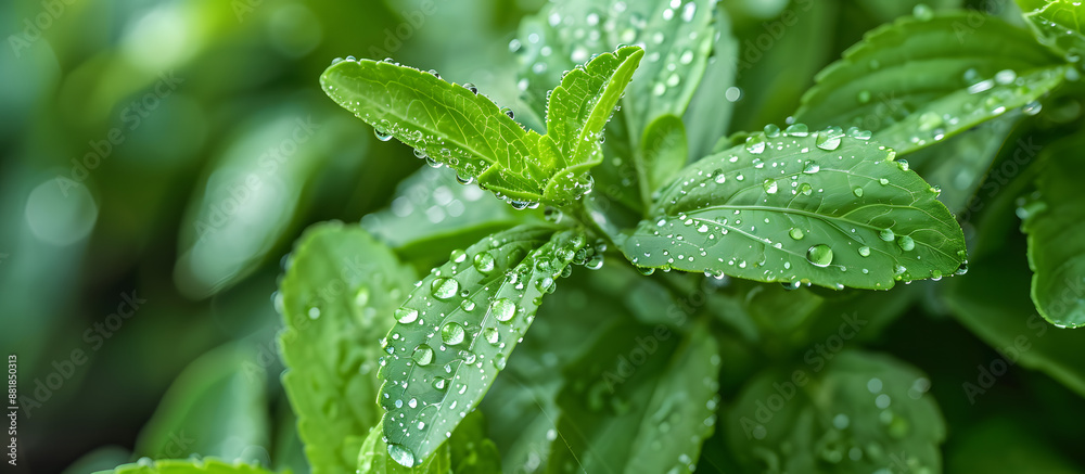 stevia green leaf with dew drops stevia green leaf with dew drops