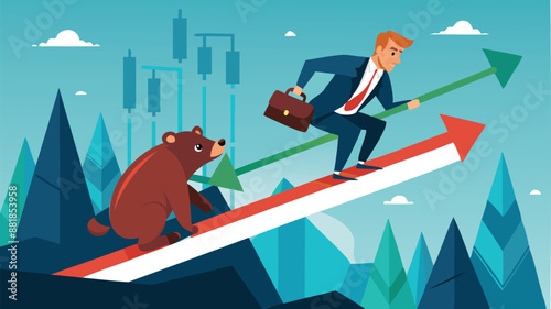 Stock Market Plunge and Investment Loss with Businessman on Seesaw Pointing Down in Bear Market
