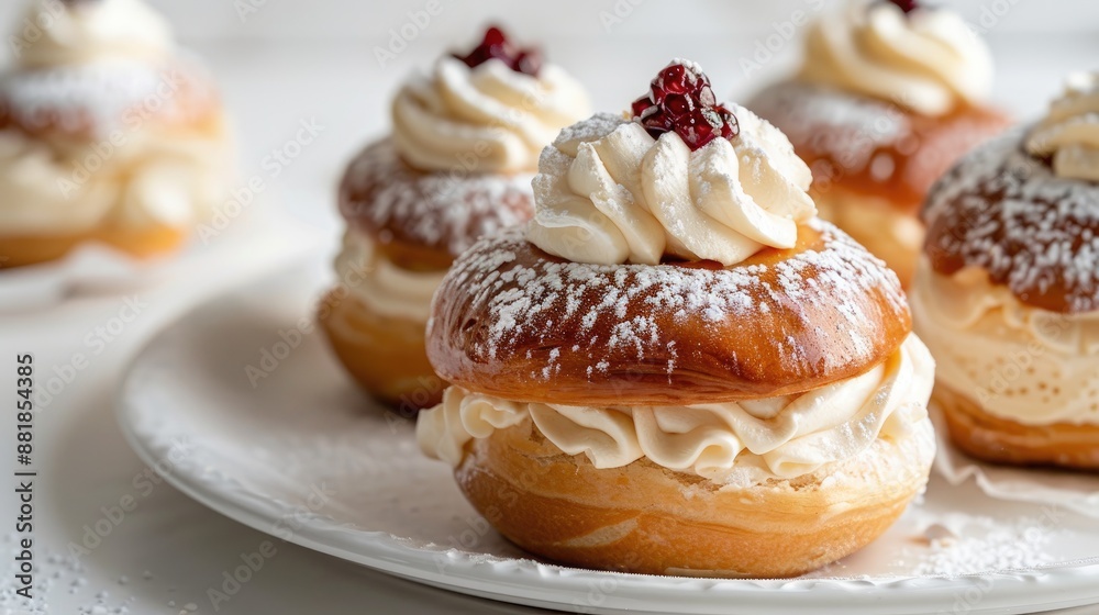 Classic Swedish pastry Semla on white backdrop