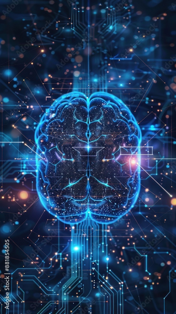Fototapeta premium Digital AI, human brain, head, background ideal for technological operations, neural networks, data, digital, visual presentation