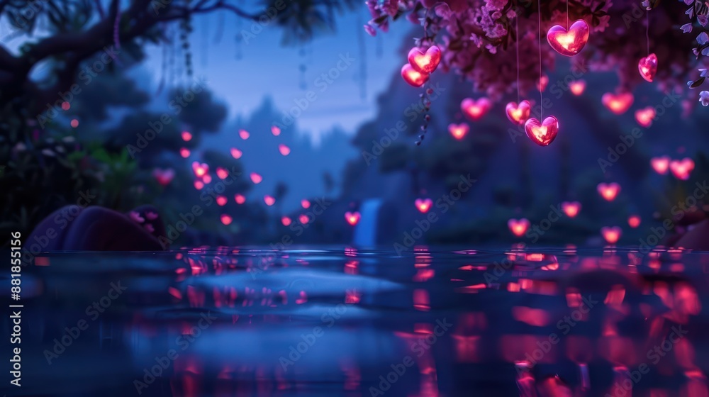 A supernatural scene features a serene lakeside where spectral fireworks burst into radiant A supernatural scene features a serene lakeside where spectral fireworks burst into radiant