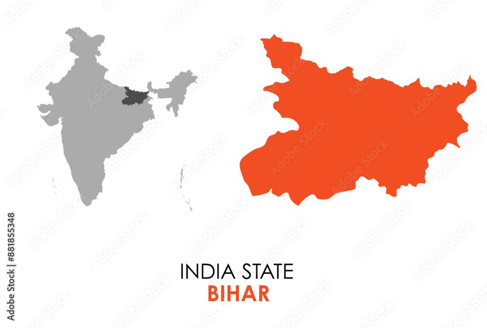 Bihar map of Indian state. Bihar map vector illustration. Bihar vector map on white background. Bihar map of Indian state. Bihar map vector illustration. Bihar vector map on white background.