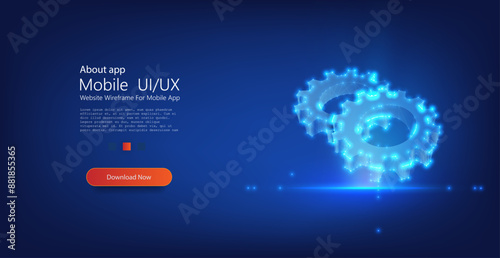 AI Industrial Technology Icon, Machine Automation. Isolated Vector Blue Polygonal Gears with Digital Connections, Symbolizing Engineering, and Technological Innovation Concepts for Tech Projects