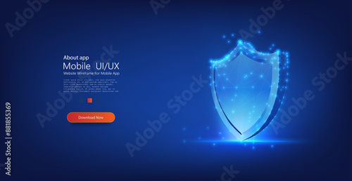 AI Cybersecurity Shield, Data Protection. Isolated Vector Blue Polygonal Shield with Digital Connections, Symbolizing Security, and Technology Innovation Concepts for Tech Projects. Vector