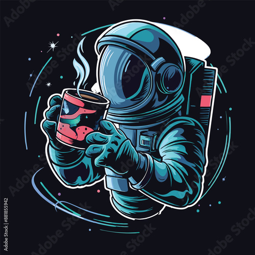 astronaut drink coffee vector illustration design, the design for a t-shirt and more