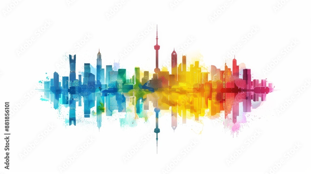 Obraz premium Colorful Cityscape Watercolor Painting