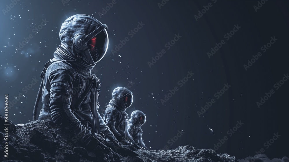 Obraz premium Astronauts exploring space, dark background