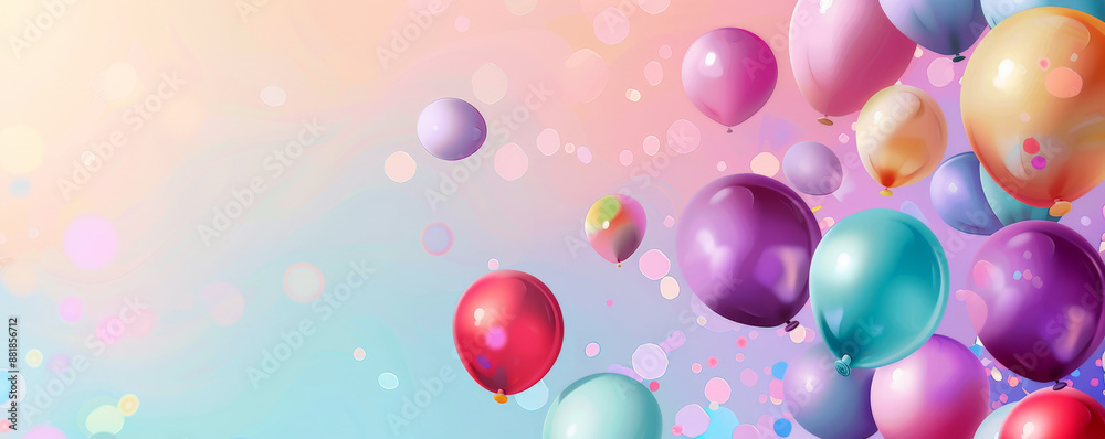 A vibrant background with colorful balloons floating against a soft pastel backdrop, leaving ample copy space for text or messages. A vibrant background with colorful balloons floating against a soft pastel backdrop, leaving ample copy space for text or messages.