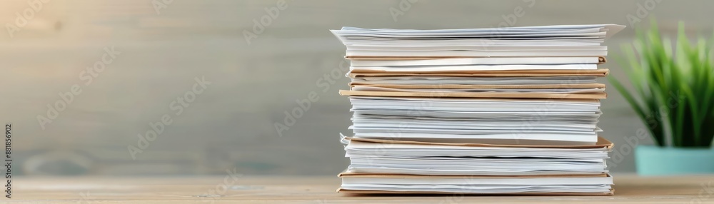 Stack of insurance forms neatly arranged on a desk, paperwork, organized approval Stack of insurance forms neatly arranged on a desk, paperwork, organized approval
