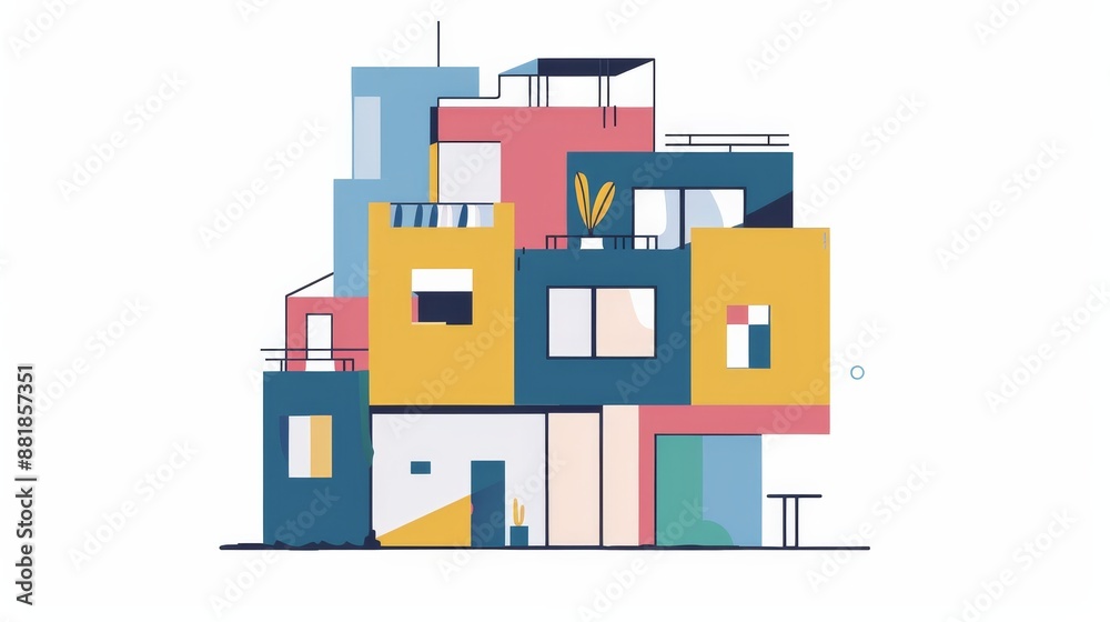 Modern House with Colorful Blocks Design Modern House with Colorful Blocks Design