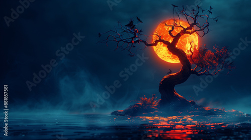 tree and moon, Halloween co...
