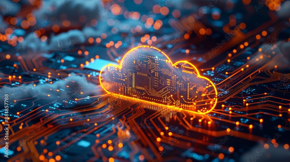 An innovative 3D illustration of a cloud integrated with circuit board patterns, symbolizing the technology behind cloud computing. An innovative 3D illustration of a cloud integrated with circuit board patterns, symbolizing the technology behind cloud computing.