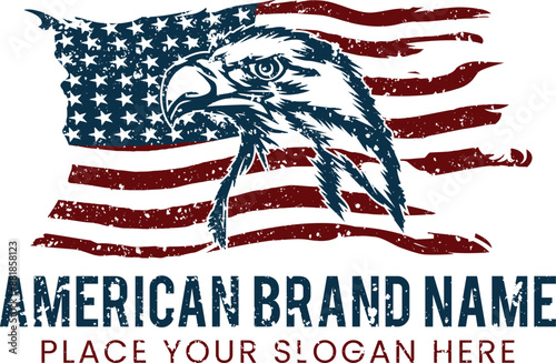 Old, shabby American flag on a white background. Detailed realistic illustration.