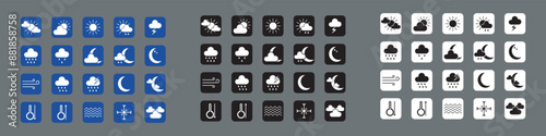 whether icons set, set of 20 weather icons in three different colors
