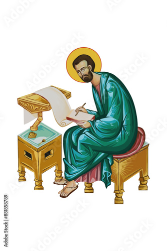 Mark the Apostle Christian illustration in Byzantine style 
