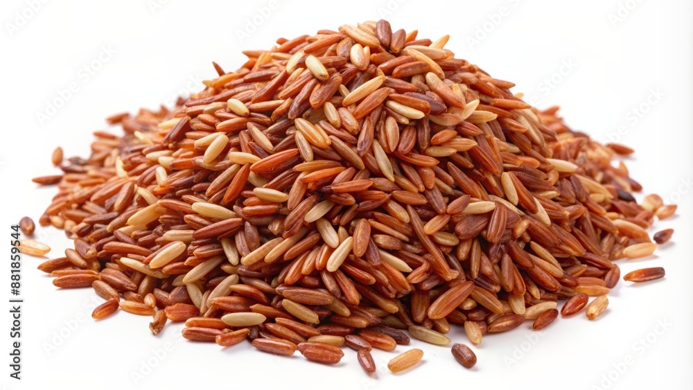 Heap of whole grain brown and red rice in scattered formation with occasional grains spilling out on transparent background. Heap of whole grain brown and red rice in scattered formation with occasional grains spilling out on transparent background.