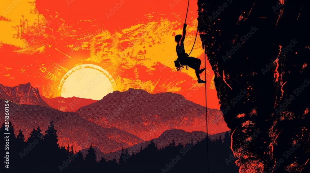 Silhouetted Climber Against a Fiery Sunset Silhouetted Climber Against a Fiery Sunset