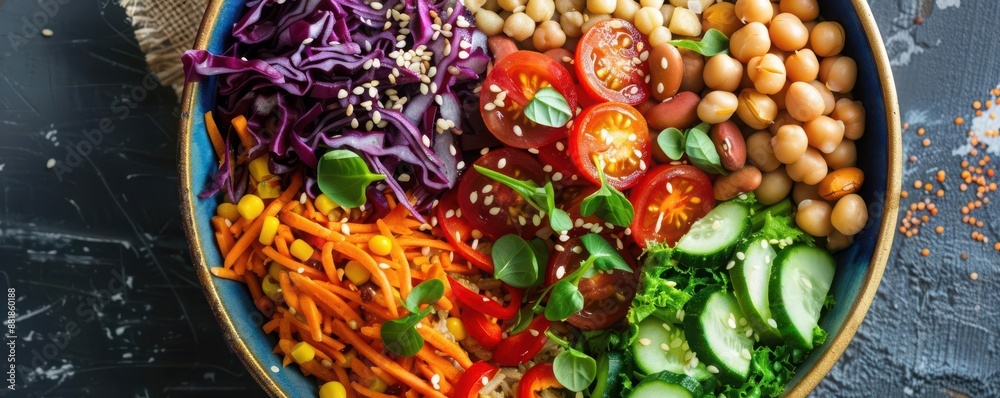 Balanced plant based protein bowl with grains, beans, and colorful veggies, colorful plant based protein bowls, balance and nutrition Balanced plant based protein bowl with grains, beans, and colorful veggies, colorful plant based protein bowls, balance and nutrition
