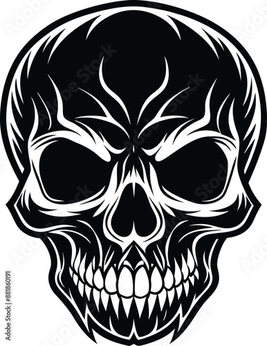 Skull Black and White Vector illustration, Skull Minimalist and Simple Silhouette Vector, Skull icon, tattoo, human, pirate