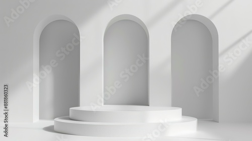 Simple minimalist white podium for product presentation © KhaizanGraphic