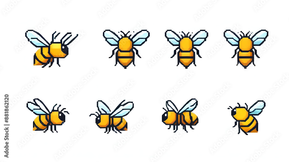 set bees isolated on white background set bees isolated on white background