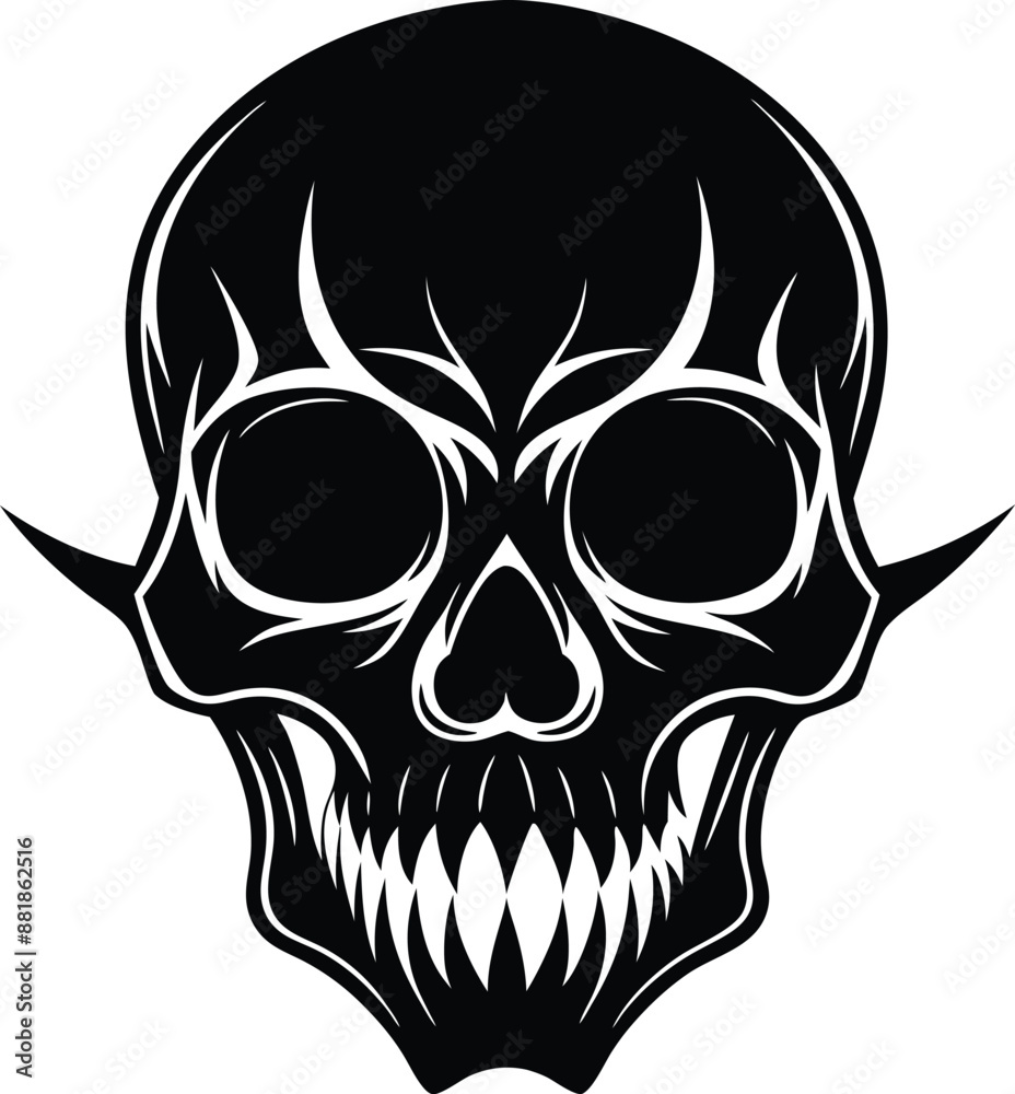 Skull Black and White Vector illustration, Skull Minimalist and Simple Silhouette Vector, Skull icon, tattoo, human, pirate