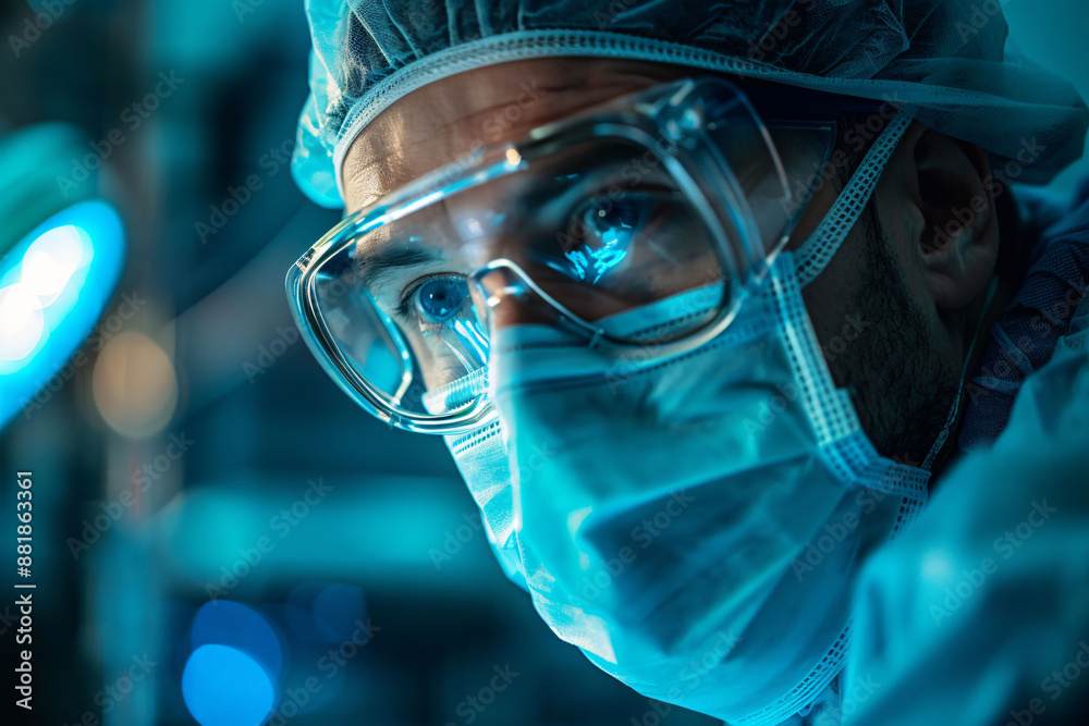 Focused surgeon operates with precision in a sterile medical environment. Focused surgeon operates with precision in a sterile medical environment.