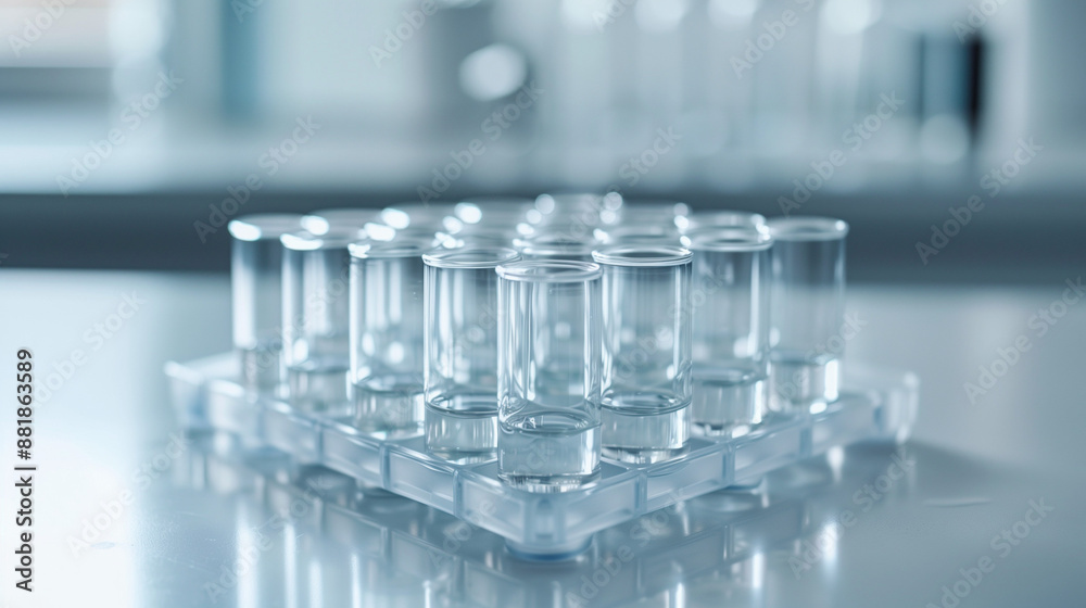 Minimalist chemistry lab close-up showing test tube rack, transparent liquids, and subtle reflections, used for chemical experiments.
Minimalist chemistry lab close-up showing test tube rack, transparent liquids, and subtle reflections, used for chemical experiments.