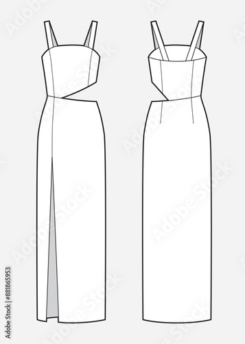 Strappy maxi dress flat sketch illustration